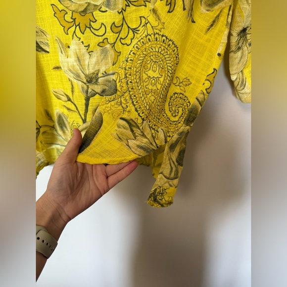 Made in Italy NEW gauzy cotton Floral Yellow lightweight Top - Picture 2 of 9